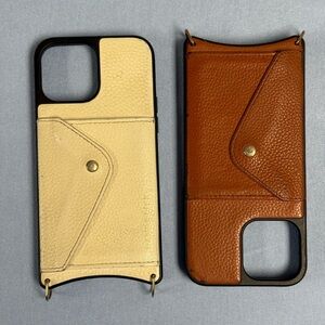 Bandolier iPhone 13 Pro MaxLeather Phone Case with Card Holder - Cream and Brown